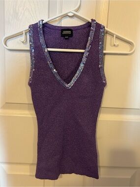 Purple Sequin Trim V-Neck Tank Top